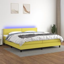 Box spring postelja z vzmetnico LED zelena 200x200 cm blago