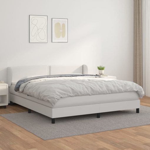 Box spring postelja z vzmetnico bela 180x200 cm umetno usnje