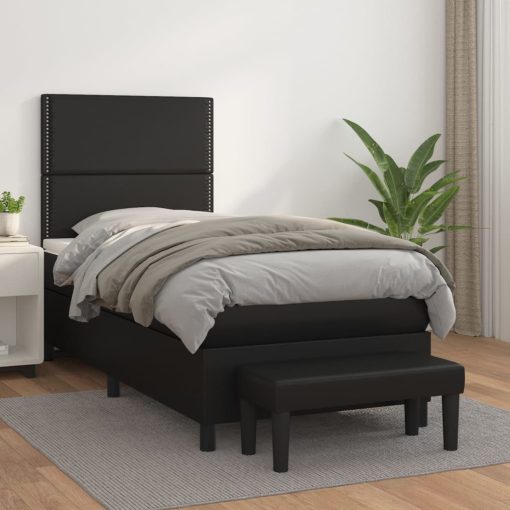 Box spring postelja z vzmetnico črn 100x200 cm umetno usnje