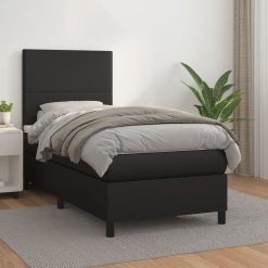 Box spring postelja z vzmetnico črn 100x200 cm umetno usnje