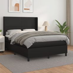 Box spring postelja z vzmetnico črn 140x190 cm umetno usnje