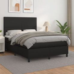 Box spring postelja z vzmetnico črn 140x190 cm umetno usnje