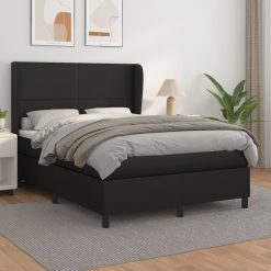 Box spring postelja z vzmetnico črn 140x190 cm umetno usnje