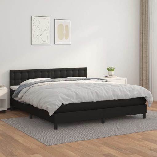 Box spring postelja z vzmetnico črn 160x200 cm umetno usnje