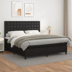 Box spring postelja z vzmetnico črn 160x200 cm umetno usnje