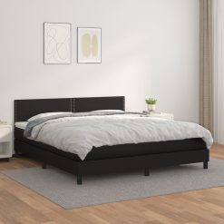 Box spring postelja z vzmetnico črn 160x200 cm umetno usnje