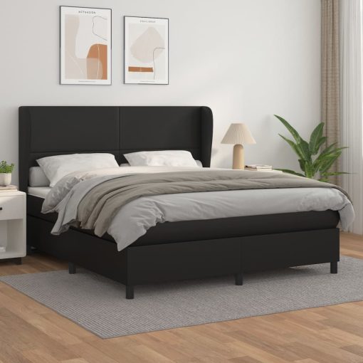 Box spring postelja z vzmetnico črn 160x200 cm umetno usnje