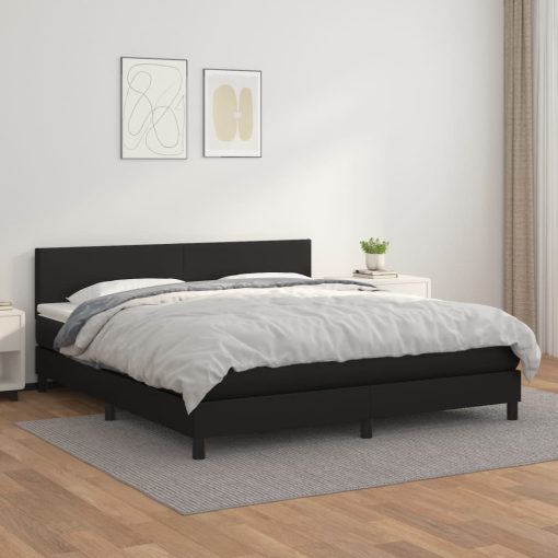 Box spring postelja z vzmetnico črn 160x200 cm umetno usnje