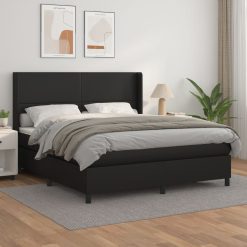 Box spring postelja z vzmetnico črn 180x200 cm umetno usnje