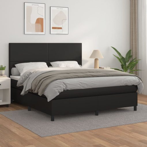 Box spring postelja z vzmetnico črn 180x200 cm umetno usnje