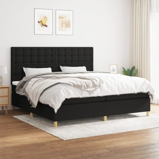 Box spring postelja z vzmetnico črn 200x200 cm blago