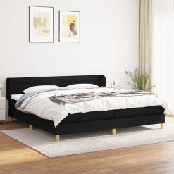 Box spring postelja z vzmetnico črn 200x200 cm blago