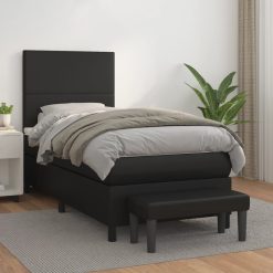 Box spring postelja z vzmetnico črn 90x190 cm umetno usnje