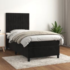 Box spring postelja z vzmetnico črn 90x190 cm žamet