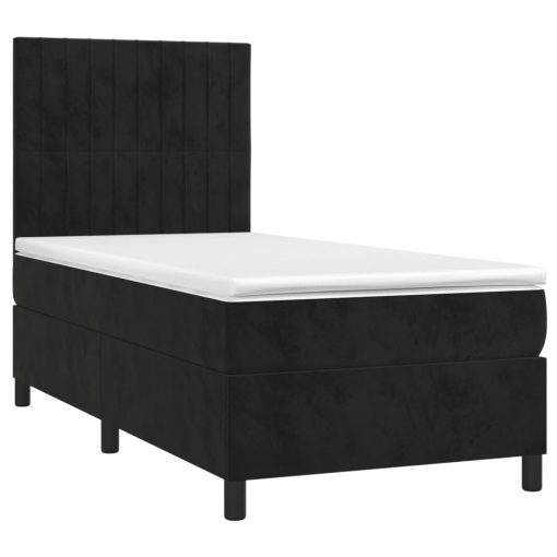 Box spring postelja z vzmetnico črn 90x190 cm žamet - Image 3