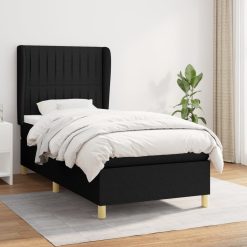 Box spring postelja z vzmetnico črna 100x200 cm blago