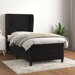 Box spring postelja z vzmetnico črna 100x200 cm žamet