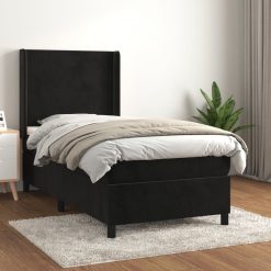 Box spring postelja z vzmetnico črna 100x200 cm žamet