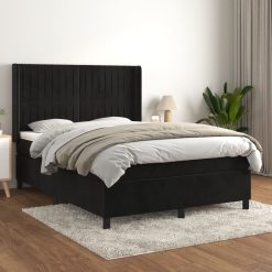 Box spring postelja z vzmetnico črna 140x200 cm žamet