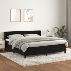 Box spring postelja z vzmetnico črna 160x200 cm žamet