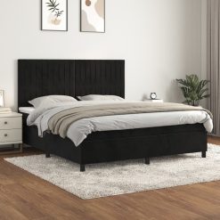 Box spring postelja z vzmetnico črna 180x200 cm žamet