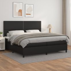 Box spring postelja z vzmetnico črna 200x200 cm umetno usnje