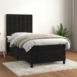 Box spring postelja z vzmetnico črna 80x200 cm žamet