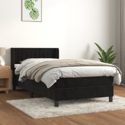 Box spring postelja z vzmetnico črna 90x200 cm žamet