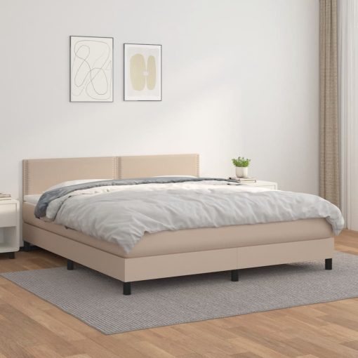 Box spring postelja z vzmetnico kapučino 160x200cm umetno usnje