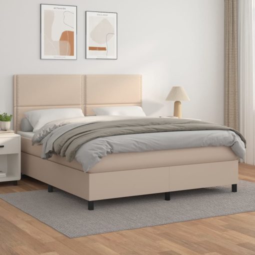 Box spring postelja z vzmetnico kapučino 180x200cm umetno usnje