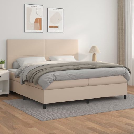 Box spring postelja z vzmetnico kapučino 200x200 cm um. usnje