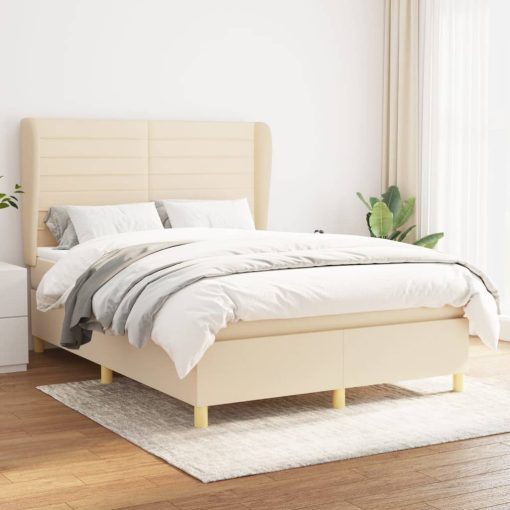 Box spring postelja z vzmetnico krem 140x190 cm blago