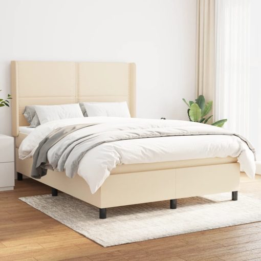 Box spring postelja z vzmetnico krem 140x190 cm blago