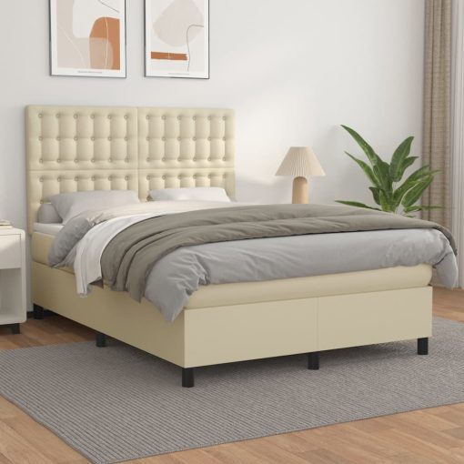 Box spring postelja z vzmetnico krem 140x190 cm umetno usnje