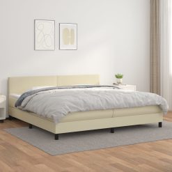 Box spring postelja z vzmetnico krem 200x200 cm umetno usnje