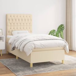 Box spring postelja z vzmetnico krem 90x190 cm blago