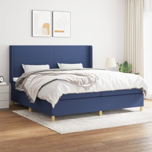 Box spring postelja z vzmetnico moder 200x200 cm blago