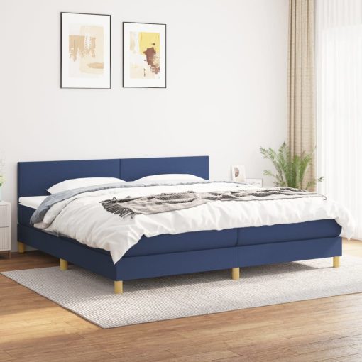 Box spring postelja z vzmetnico moder 200x200 cm blago