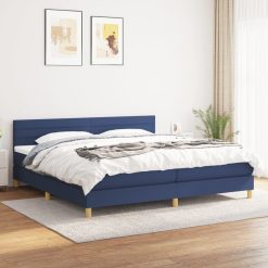 Box spring postelja z vzmetnico moder 200x200 cm blago