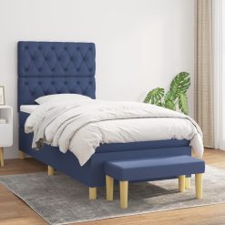 Box spring postelja z vzmetnico moder 80x200 cm blago