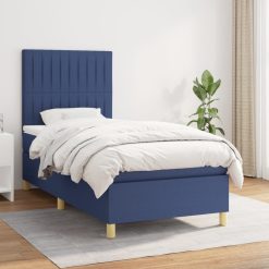 Box spring postelja z vzmetnico moder 80x200 cm blago