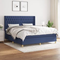 Box spring postelja z vzmetnico modra 180x200 cm blago