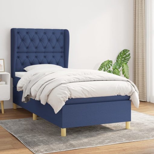 Box spring postelja z vzmetnico modra 80x200 cm blago