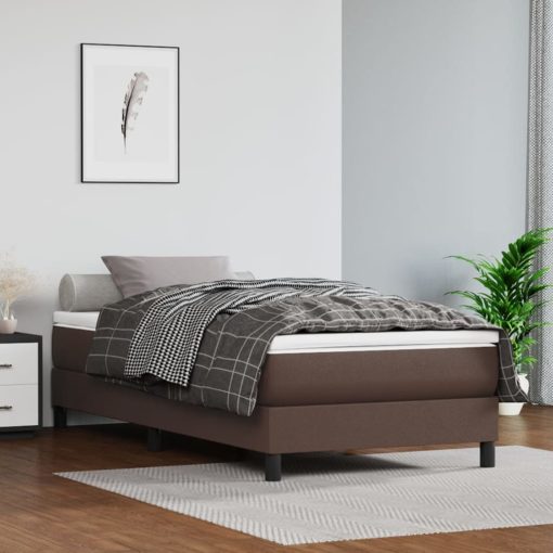 Box spring postelja z vzmetnico rjav 100x200 cm umetno usnje