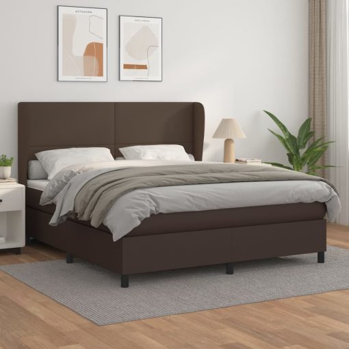 Box spring postelja z vzmetnico rjava 180x200 cm umetno usnje