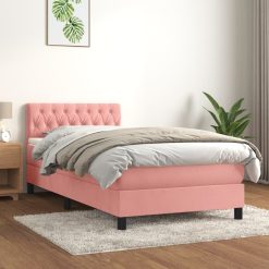 Box spring postelja z vzmetnico roza 100x200 cm žamet