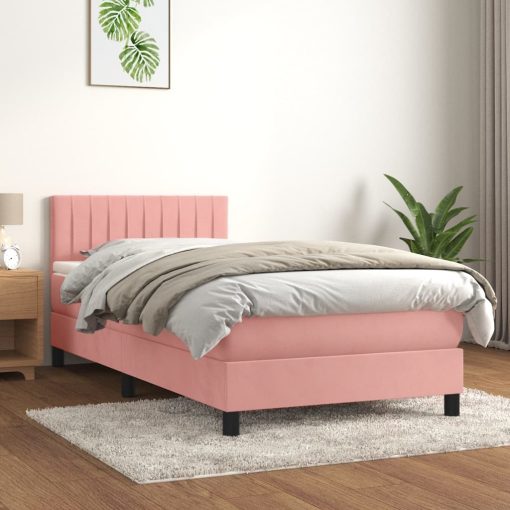 Box spring postelja z vzmetnico roza 100x200 cm žamet