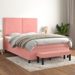 Box spring postelja z vzmetnico roza 140x190 cm žamet