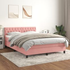 Box spring postelja z vzmetnico roza 140x190 cm žamet