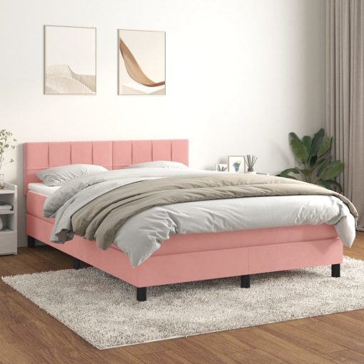 Box spring postelja z vzmetnico roza 140x190 cm žamet